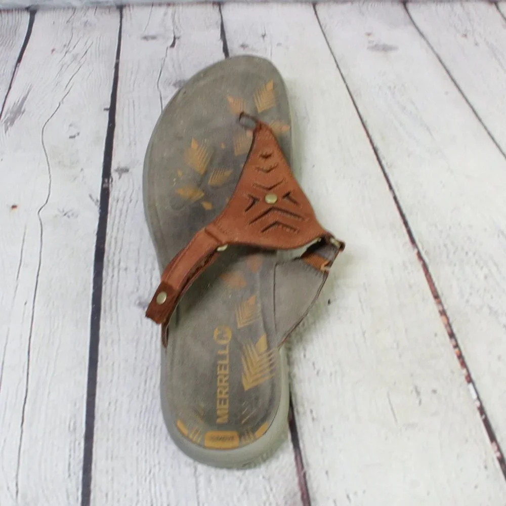 Merrell Adhera Brown Leather Casual Flats Thong Sandal Size US 9 - Picture 6 of 9